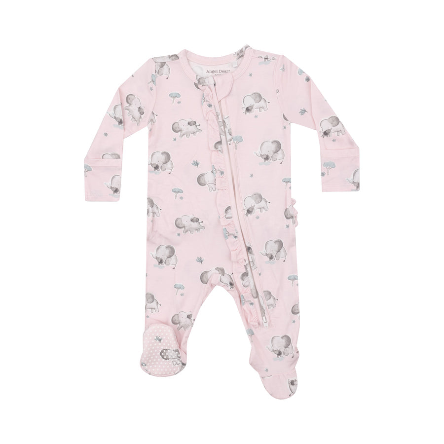 Angel Dear 2 Way Ruffle Zipper Footie Gray Elephants