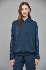 Load image into Gallery viewer, All Good Navy Satin Trim FATE Hoodie
