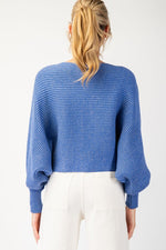 Load image into Gallery viewer, Keep Shining Blue Metallic Knit Pico Sweater
