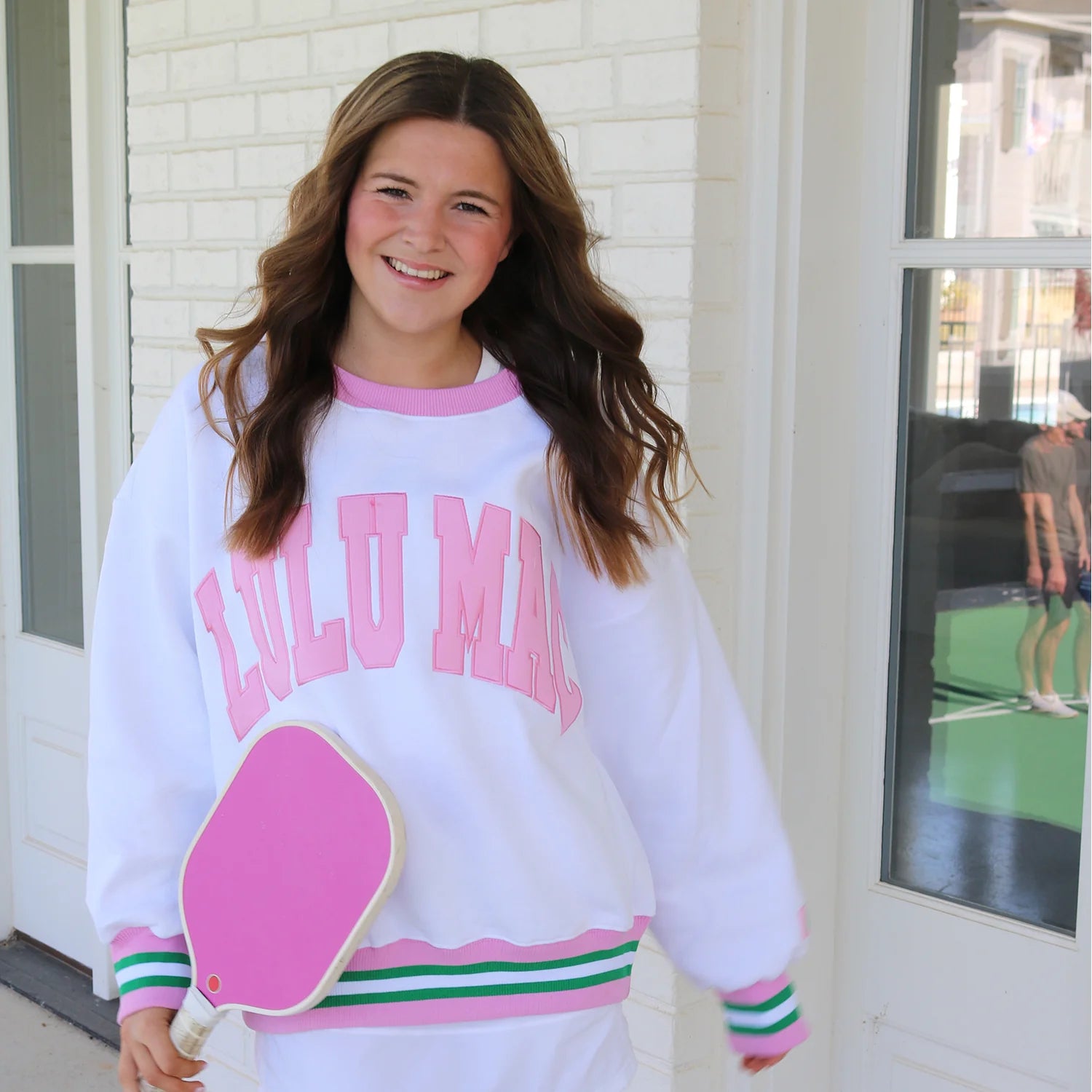 Lulu Mac White/Pink Stitch Monogram Sweatshirt