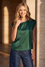 Load image into Gallery viewer, Simple Touches Emerald Satin Blouse
