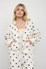 Load image into Gallery viewer, Ecru/Black Polka Dot Zip Up Hoodie

