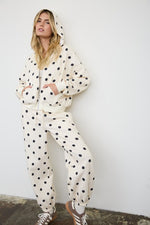 Load image into Gallery viewer, Ecru/Black Polka Dot Zip Up Hoodie

