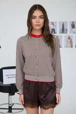 Load image into Gallery viewer, Brown Stripe Contrast Cardigan
