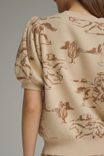 Load image into Gallery viewer, Taupe Western S/S Knit Sweater

