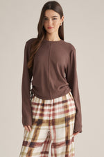 Load image into Gallery viewer, Brown Heather Drawstring L/S Top
