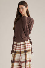 Load image into Gallery viewer, Brown Heather Drawstring L/S Top
