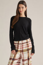 Load image into Gallery viewer, Black Heather Drawstring L/S Top
