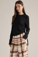 Load image into Gallery viewer, Black Heather Drawstring L/S Top
