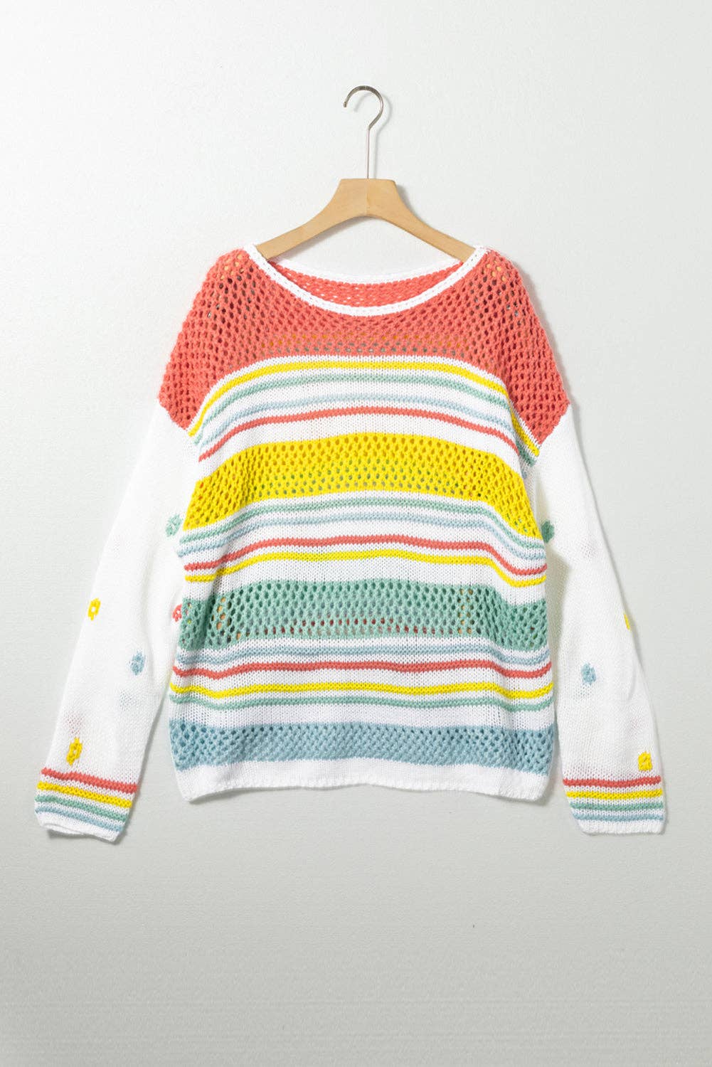 Hey There Multicolor Hollow Striped Knit Sweater
