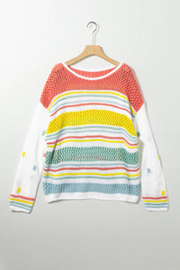 Hey There Multicolor Hollow Striped Knit Sweater
