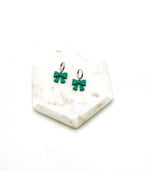 Load image into Gallery viewer, Green Quilted Bow Coquette Huggie Hoops Holiday Earrings
