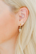 Load image into Gallery viewer, Huggie Charm Earrings - Esther Cross Clear
