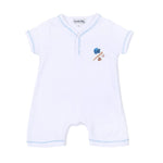 Load image into Gallery viewer, Field of Dreams Blue Embroidery Front Snap Short Playsuit
