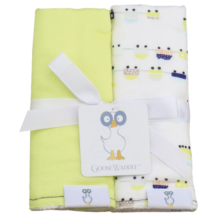 2 PK Muslin & Terry Cloth Burp Cloth Lime/Trains