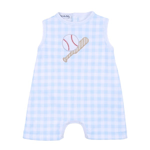 Batter Up Applique Blue Sleeveless Short Playsuit