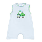 Load image into Gallery viewer, Tractor Tales Applique Short Playsuit
