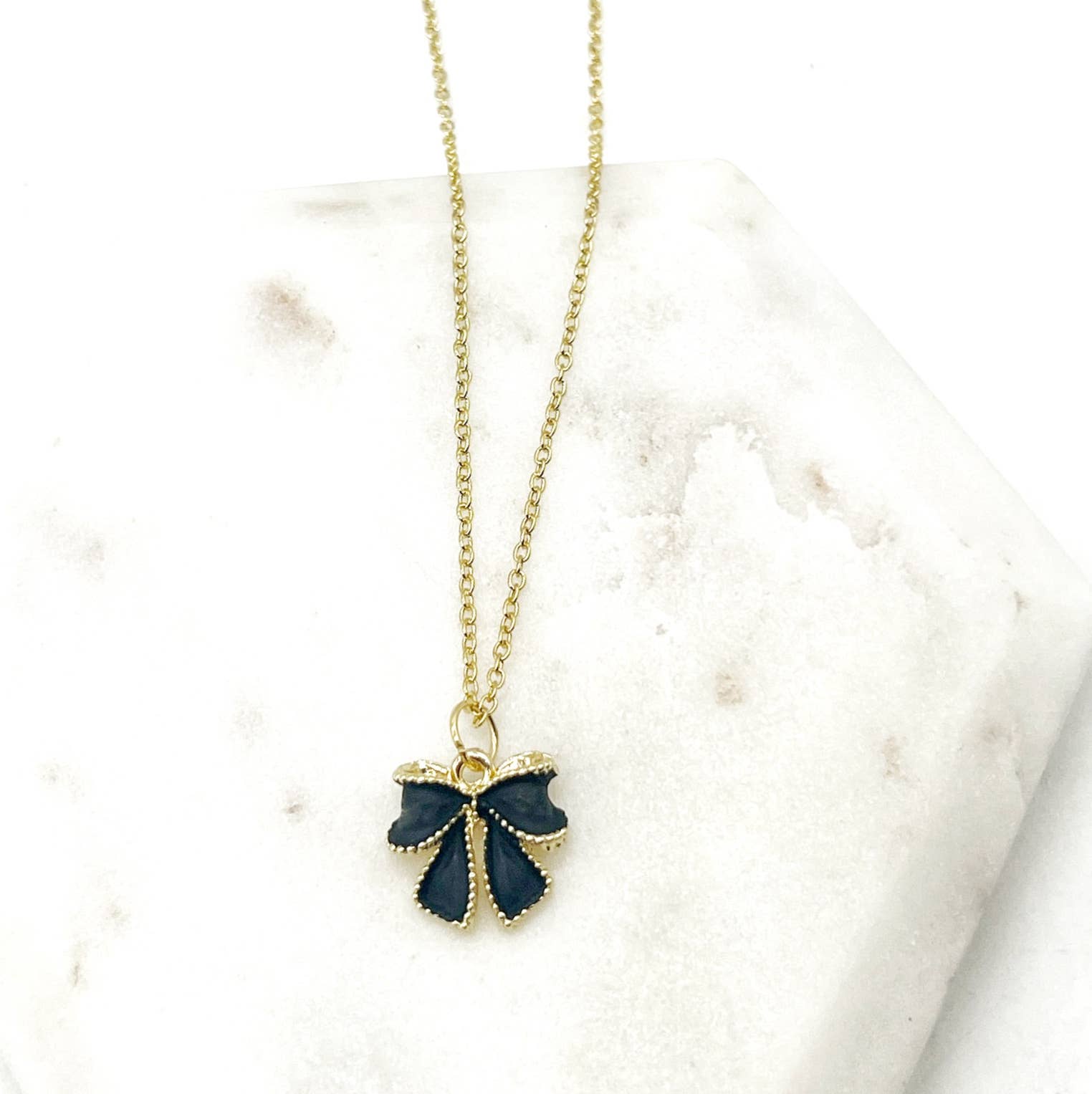 Black Bow Charm Necklace Gold Coquette Demure