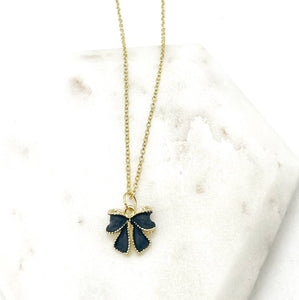 Black Bow Charm Necklace Gold Coquette Demure