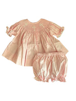 Load image into Gallery viewer, Baby Girl Pink Smocked Cross Bloomer Set
