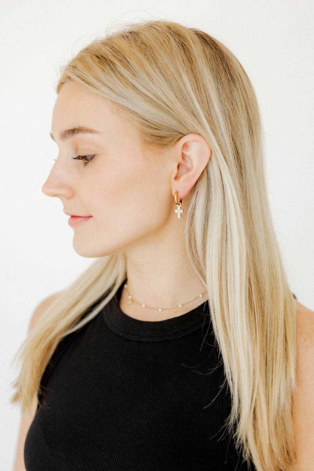 Huggie Charm Earrings - Esther Cross Clear