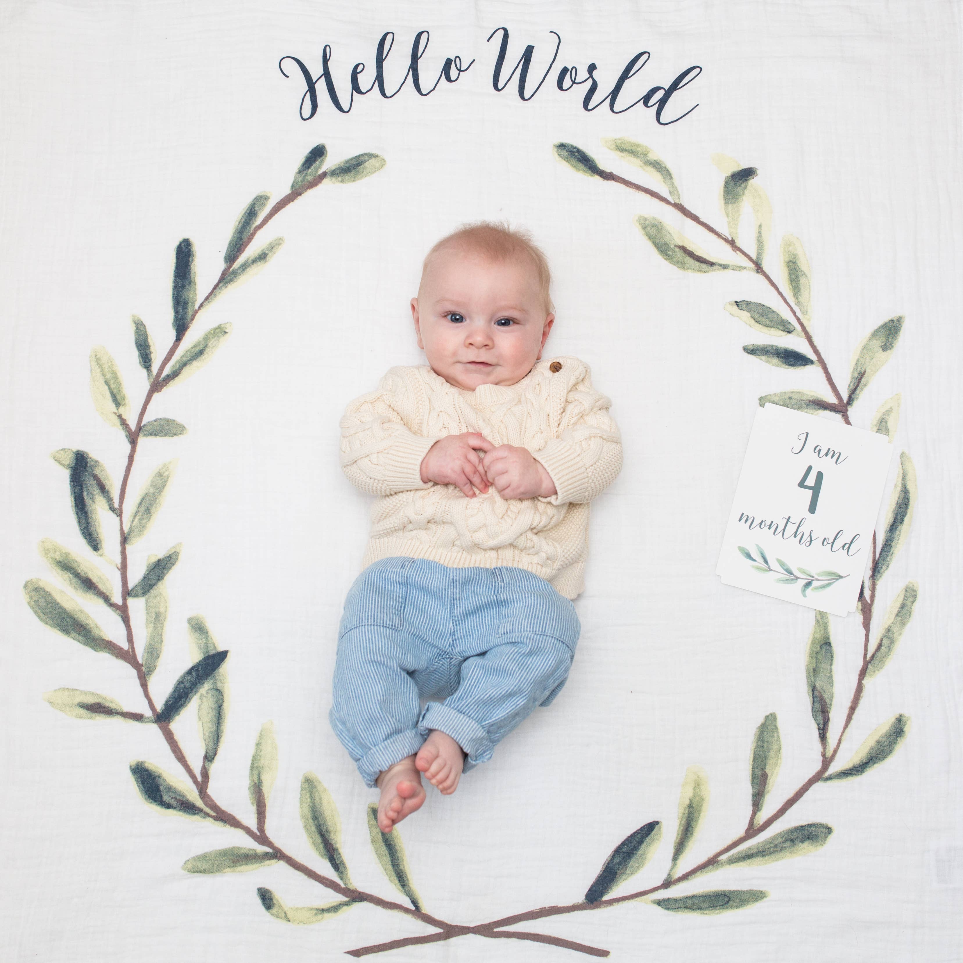 Baby's 1st Year Swaddle & Milestone Cards - Hello World