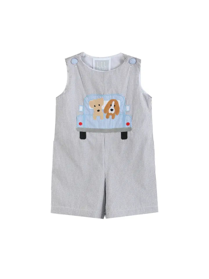 Lil Cactus Grey Gingham Puppies in Truck Shortalls