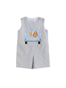 Lil Cactus Grey Gingham Puppies in Truck Shortalls