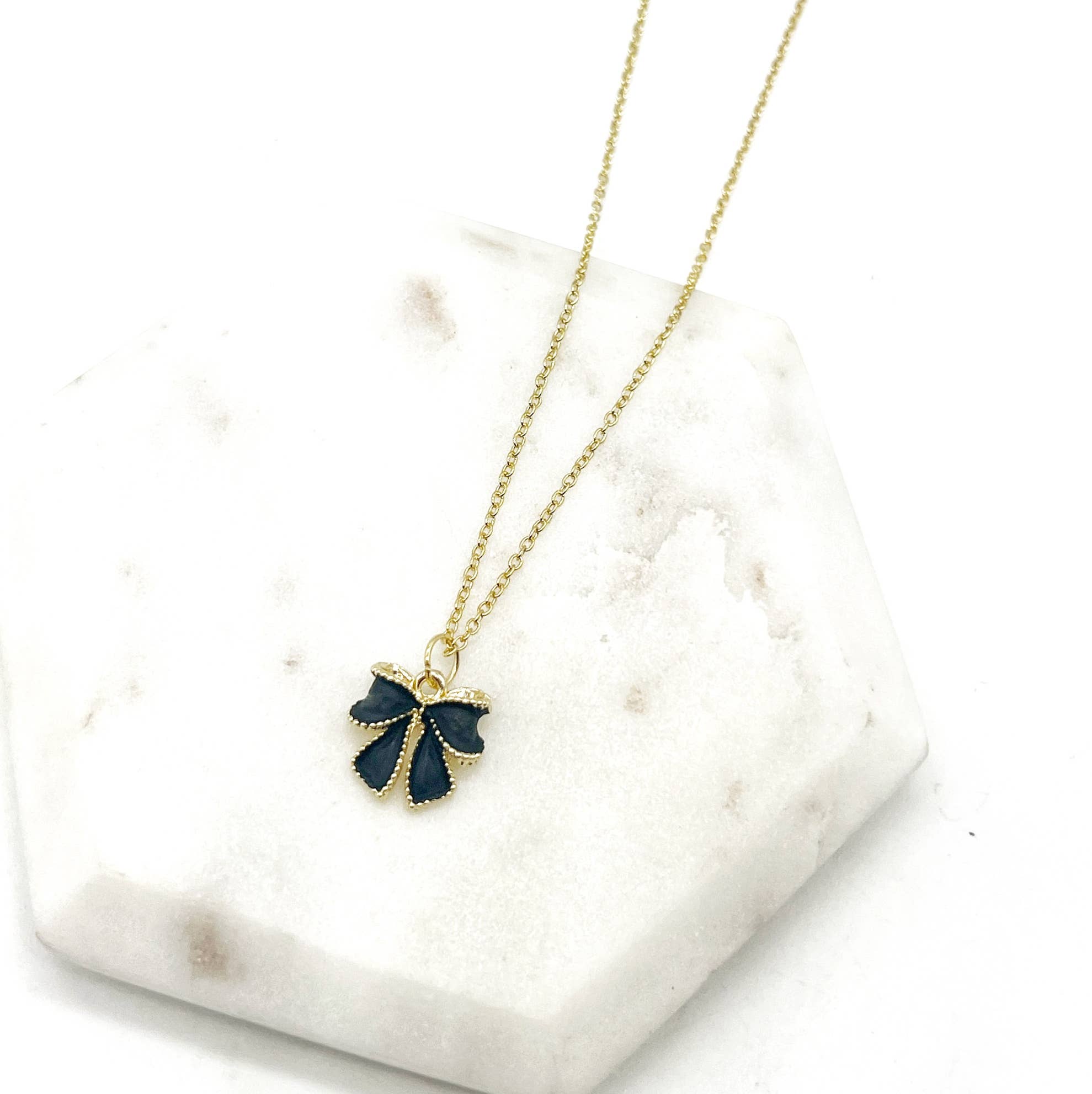 Black Bow Charm Necklace Gold Coquette Demure