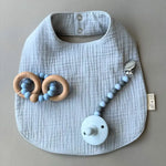 Load image into Gallery viewer, Blue Muslin Cotton Snap Reversable Baby Bib
