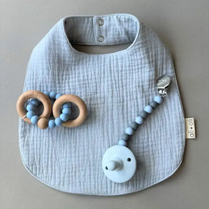 Blue Muslin Cotton Snap Reversable Baby Bib