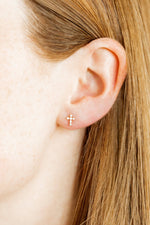 Load image into Gallery viewer, Screwback Stud Earrings - Clara Cross Gold
