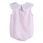 Load image into Gallery viewer, Classic Light Pink Seersucker Collared Baby Bubble Romper
