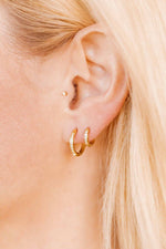 Load image into Gallery viewer, Huggie Earrings - Scarlett Hoop Gold 8mm CZ
