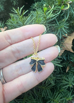 Load image into Gallery viewer, Black Bow Charm Necklace Gold Coquette Demure
