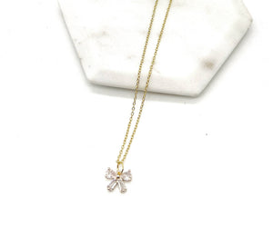 CZ Cubic Zirconia Bow Layering Charm Necklace