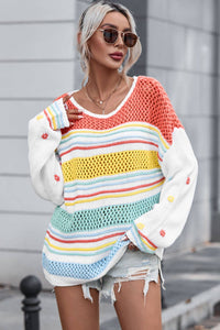 Hey There Multicolor Hollow Striped Knit Sweater