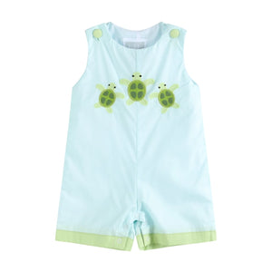 Lil Cactus Blue Baby Turtles Applique Shortall