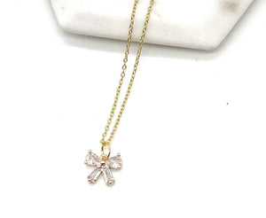 CZ Cubic Zirconia Bow Layering Charm Necklace