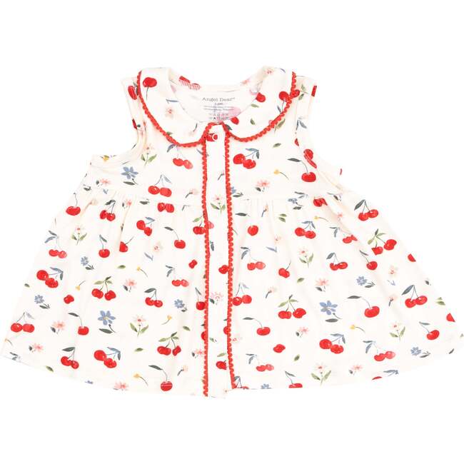 Angel Dear The Jill- Peter Pan Button Front Dress with Ric Rac Trim - Watercolor Cherries