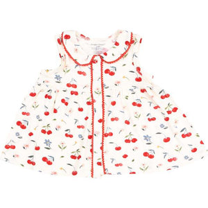 Angel Dear The Jill- Peter Pan Button Front Dress with Ric Rac Trim - Watercolor Cherries