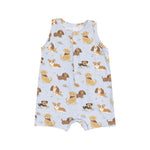 Load image into Gallery viewer, Angel Dear Sleeveless Shortie Romper- Best Friend Dogs Blue
