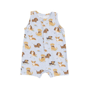Angel Dear Sleeveless Shortie Romper- Best Friend Dogs Blue