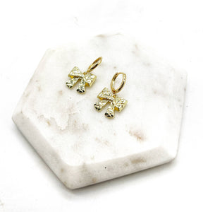 Gold Quilted Bow Coquette Huggie Hoops Holiday Earrings
