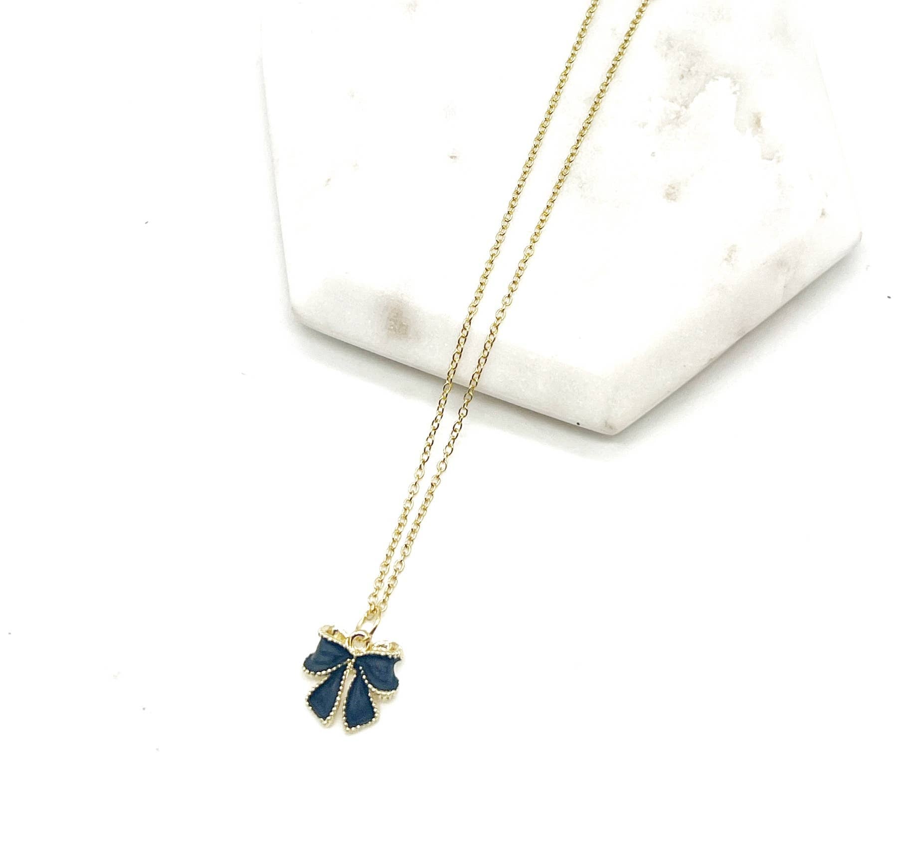 Black Bow Charm Necklace Gold Coquette Demure
