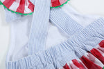 Load image into Gallery viewer, Light Blue Seersucker and Gingham Watermelon Ruffle Romper
