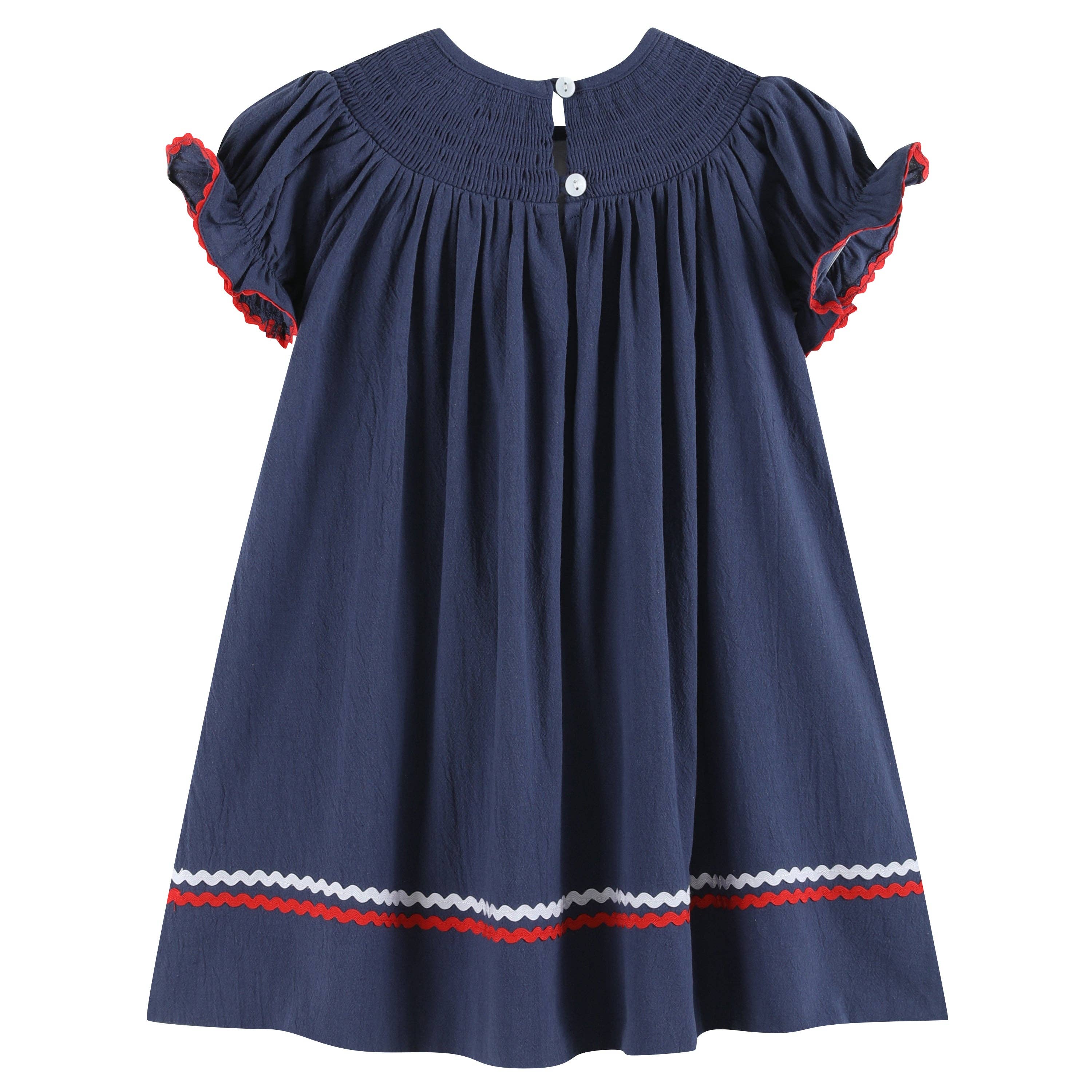 Navy Blue Santa Smocked Bishop Dress