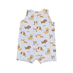 Load image into Gallery viewer, Angel Dear Sleeveless Shortie Romper- Best Friend Dogs Blue
