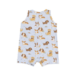 Angel Dear Sleeveless Shortie Romper- Best Friend Dogs Blue