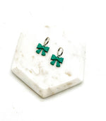 Load image into Gallery viewer, Green Quilted Bow Coquette Huggie Hoops Holiday Earrings
